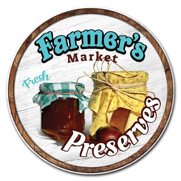 Corrugated Plastic Sign With Stakes 24in Circular-Farmers Market Preserves, C-24-CIR-WS-Preserves